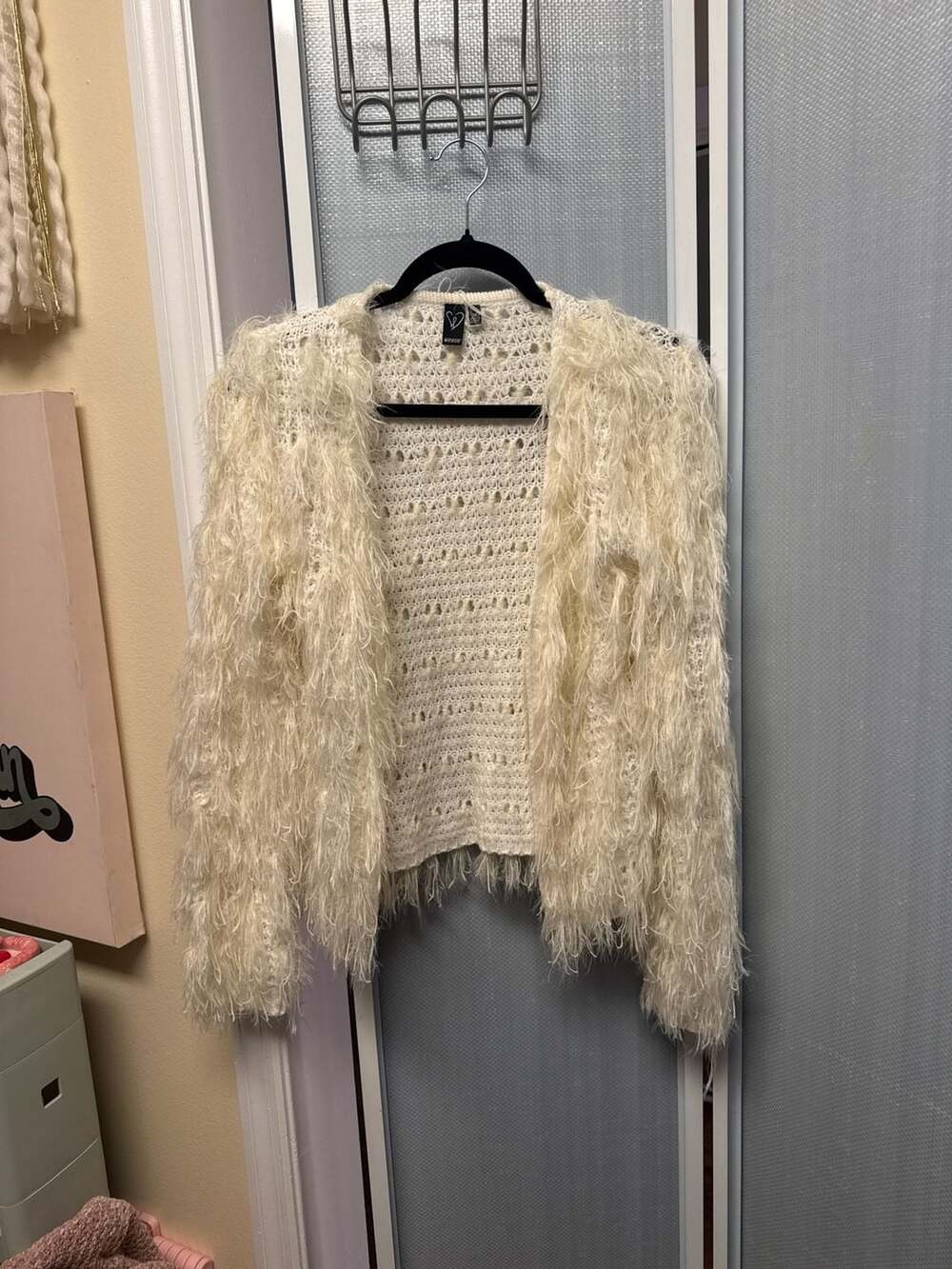 Windsor Cream Shaggy Knit Open Front Cardigan Sweater